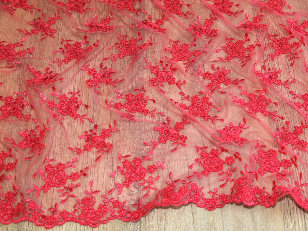 Embroidered Scalloped Edge Couture Bridal Lace Fabric (MVHH4ChampagneM)