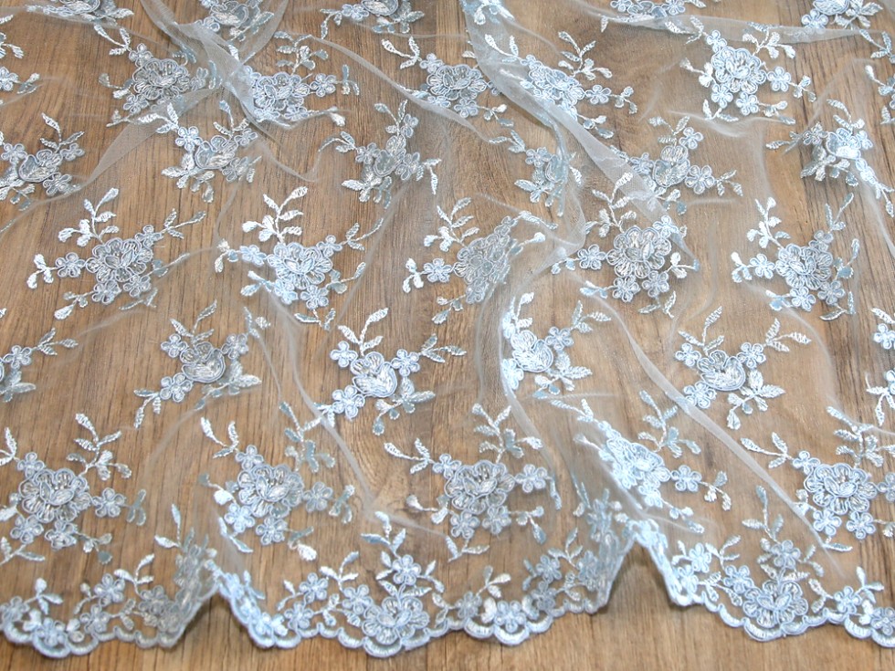 Embroidered Scalloped Edge Couture Bridal Lace Fabric (MVHH4ChampagneM)