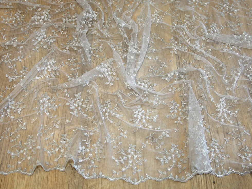 Above Delicate Lace Hand Beaded With Hundreds Of Glass Beads Soft | delicate beaded scalloped edge couture bridal lace fabric Above Delicate Lace Hand Beaded With Hundreds Of Glass Beads Soft | delicate beaded scalloped edge couture bridal lace fabric