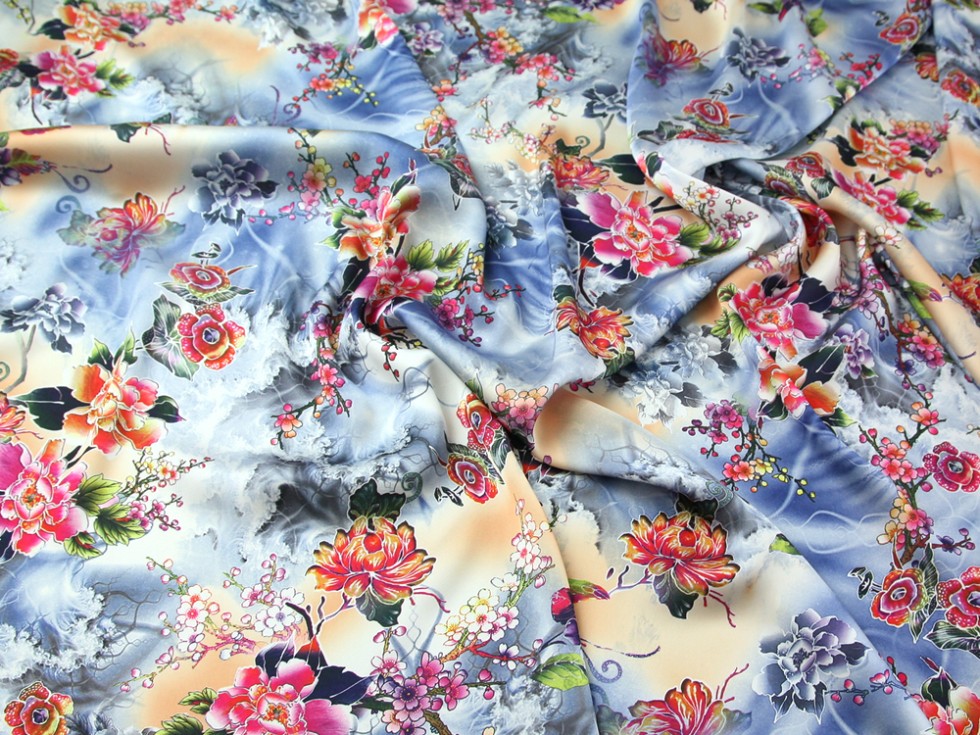 Floral Print Silky Satin Dress Fabric (C6881-M) | eBay