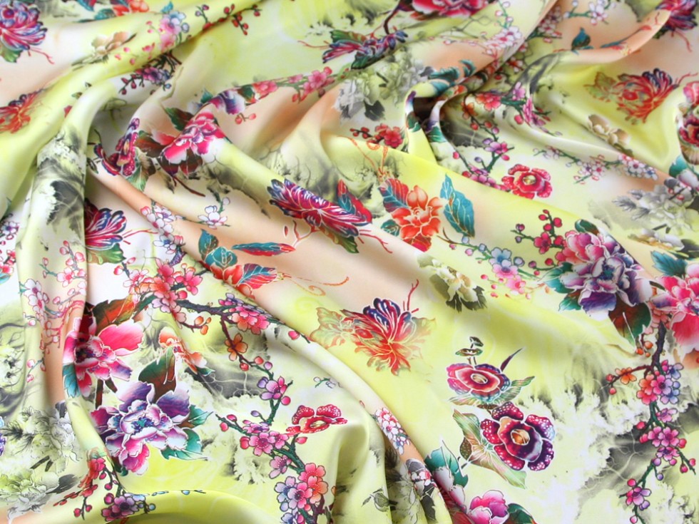 Floral Print Silky Satin Dress Fabric (C6881M) eBay