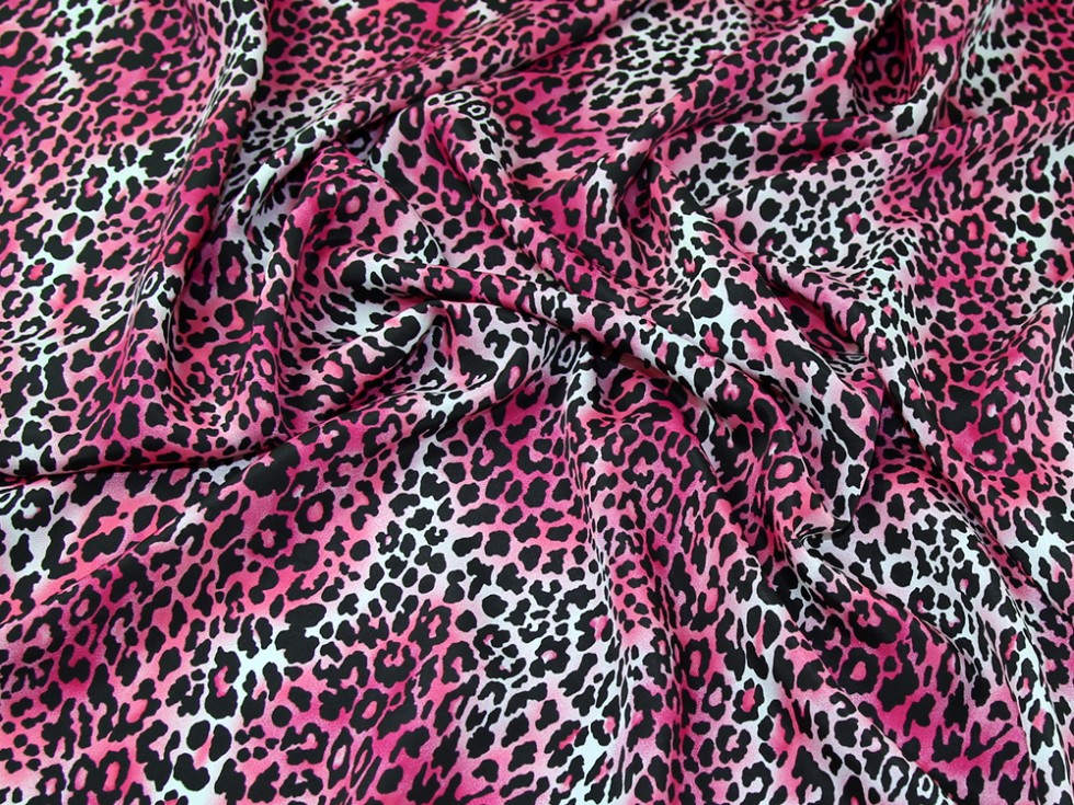 Leopard Animal Print Microfibre Crepe Dress Fabric Pink Per Metre Picture 2 Of